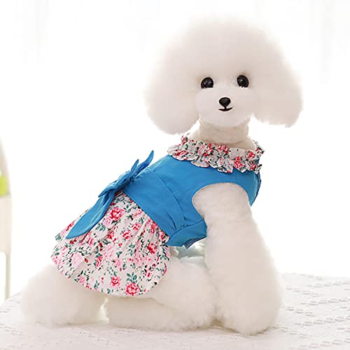iFCOW Kleines Hundekleid, Katzenkleid, bedrucktes Blumenmuster mit Leine, Schleife, Knoten, Haustierkleid für Hunde und Katzen, Sommer von iFCOW