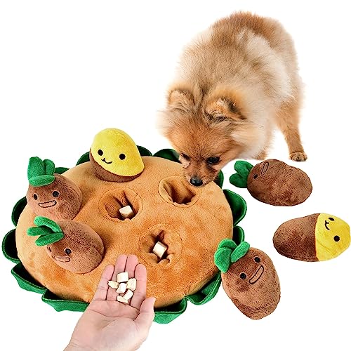 iLifeTech Hunde-Karottenspielzeug, Schnüffelmatte für Hunde, Plüsch-Puzzlespielzeug, interaktives Welpenspielzeug mit 6 Karotten, Leckspielzeug für kleine und mittelgroße Hunde von iLifeTech