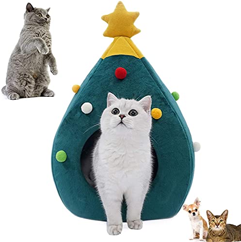 iPawde Weihnachtsbaum Katze Haus, Katze Möbel Idee süße Katze Höhle Bett, weiche Katze Tipi Haus Weihnachten warme Katze Bett für den Winter, gemütliche Katze Condo Haus für Weihnachten (Large) von iPawde