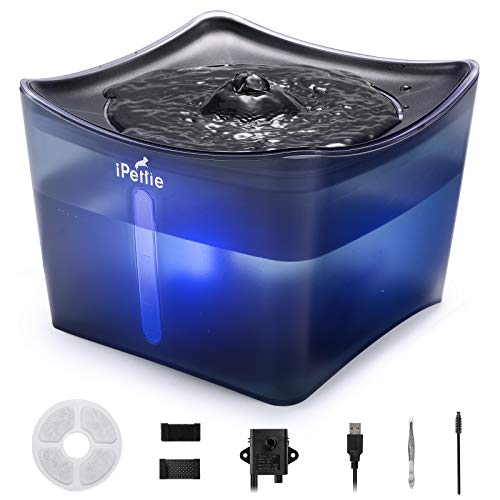 iPettie Kamino Pet Water Fountain, 101oz/3L, Ultra-Quiet Automatic Cat Water Dispenser with LED Light & Water Level Window, Auto Power Off USB Pump & Dual Filters for Cats and Dogs, Translucent Blue von iPettie