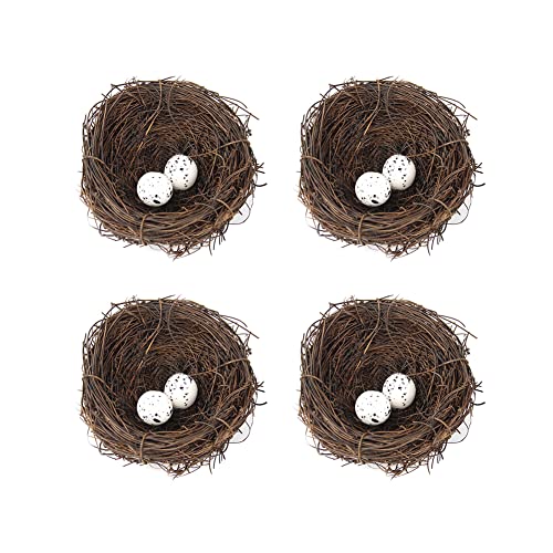4pcs Vogelnest Osternest, Vogelnest Handgewebt mit Kunsteiern, Künstliche Vögel Nest Hanffäden Vögel Nest Orament Nest Für Vögel, Rattan Ostern Vogelnest Deko DIY Osterkorb Grasnest Frühling von iSpchen