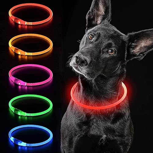 iTayga leuchthalsband Hund, USB-aufladbar und wasserdicht hundehalsband, verstellbare Länge, Sicherheitshalsband für Hunde und Katzen, 3 Modi, Rot von iTayga