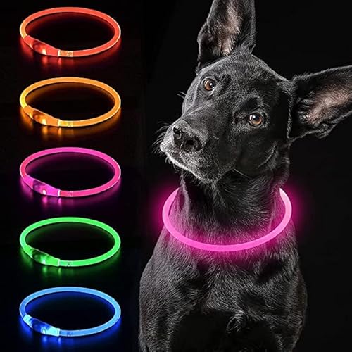iTayga leuchthalsband Hund, USB-aufladbar und wasserdicht hundehalsband, verstellbare Länge, Sicherheitshalsband für Hunde und Katzen, 3 Modi, Rosa von iTayga
