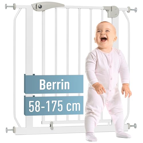 ib style Treppenschutzgitter für Babys Berrin 58-185 cm, Türschutzgitter, Tuergitter für Kinder, Hunde,Ohne Bohren, Weiß, 113-121 cm von ib style
