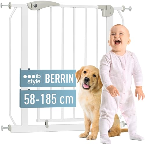 ib style Treppenschutzgitter für Babys Berrin 58-185 cm, Türschutzgitter, Absperrgitter für Hunde,Ohne Bohren, Weiß, 133-141 cm von ib style