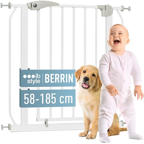 ib style Treppenschutzgitter für Babys Berrin 58-185 cm, Türschutzgitter, Kinderschutzgitter, zum Klemmen,Ohne Bohren, Weiß, 78-86 cm von ib style