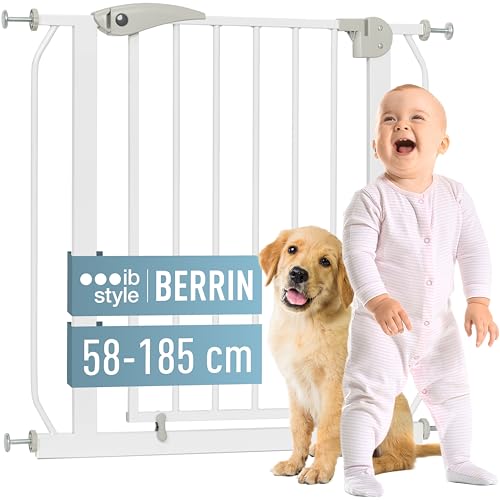 ib style Treppenschutzgitter für Babys Berrin 58-185 cm, Türschutzgitter, Kindertreppenschutzgitter,Ohne Bohren, Weiß, 88-96 cm von ib style
