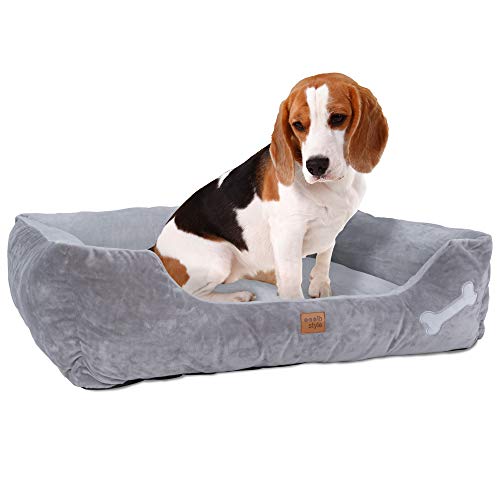 ib style® Happy Buddy Hundebett | Haustierbett für Hunde & Katzen | Anti-Rutsch Unterseite | mit Reißverschluss | M | Grau von ib style