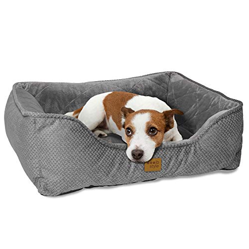 ib style Milo Hundebett, Hundekorb waschbar, Hundecouch, Schlafplatz kleine Hunde, Hundesofa, Abnehmbarer Bezug, S Grau von ib style