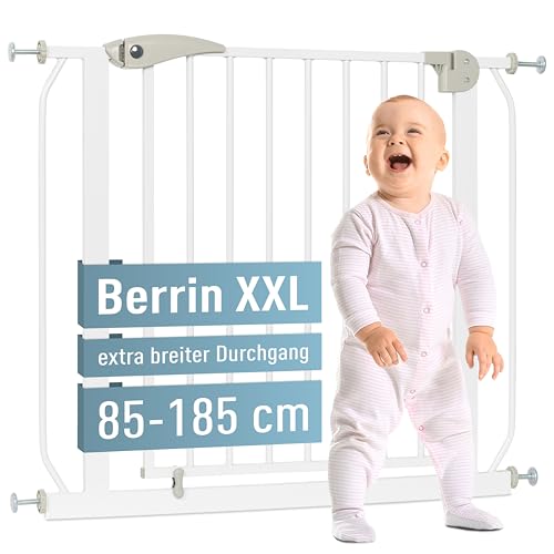 ib style Türschutzgitter Berrin XXL 85-185 - Extra breiter Durchgang, Treppenschutzgitter für Babys, Hunde Schutzgitter, Ohne Bohren, 175-185 cm, Weiß von ib style