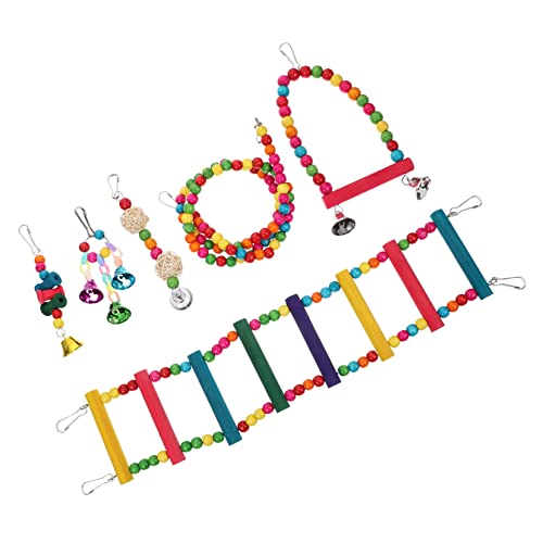 ibasenice 1 Satz Papagei Spielzeugset Leiter für Papageienkäfig Vogelleiter Haustier hängend Papageienspielzeug für kleine Vögel Papagei Perlenspielzeug Vogelspielzeug aus Holz hölzern von ibasenice