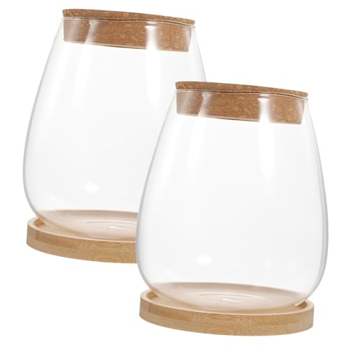 ibasenice 1 Satz Terrarium Pflanzer Vase mit Holzdeckel und Bambusunterlage Micro Landschaftsflasche für und Dekoration im Büro oder Zuhause von ibasenice