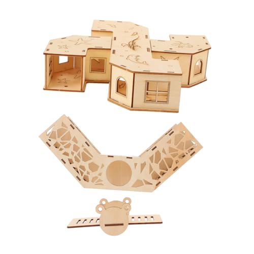 ibasenice 1Satz Hamster Tunnel aus Holz Teiliges mit Labyrinth und Wippe für Kleintiere Fördert Spielspaß und Gesundheit für Hamster und Rennmäuse von ibasenice