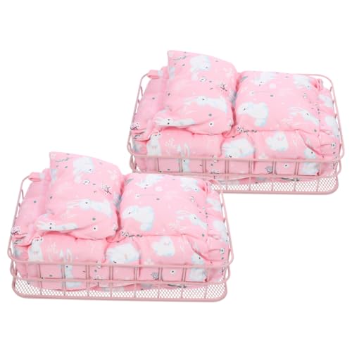 ibasenice 2 Sätze Warme Kleintier Hängematte mit Rosa Metallrahmen und Hasenmotiv Kuschelbett für Hamster und Chinchillas Komfortables Einfach zu Befestigendes Schlafbett für Kleine von ibasenice