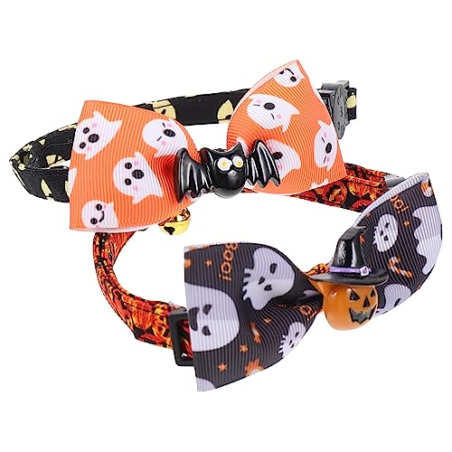ibasenice 2 Stück Katzenhalsbänder mit Schleife Dekorative Halskrausen für Halloween Fotoshootings Niedliches Design mit Kürbis und Fledermaus für Katzen und Kätzchen von ibasenice