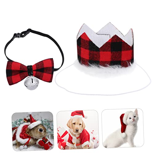 ibasenice 2 Stück Teiliges Haustier Weihnachtsset mit Glockenhalsband und Verstellbarem Weichem Weihnachtsmützchen Atmungsaktiv Warm Komfortabel für Kleine Hunde und Katzen Festliches von ibasenice