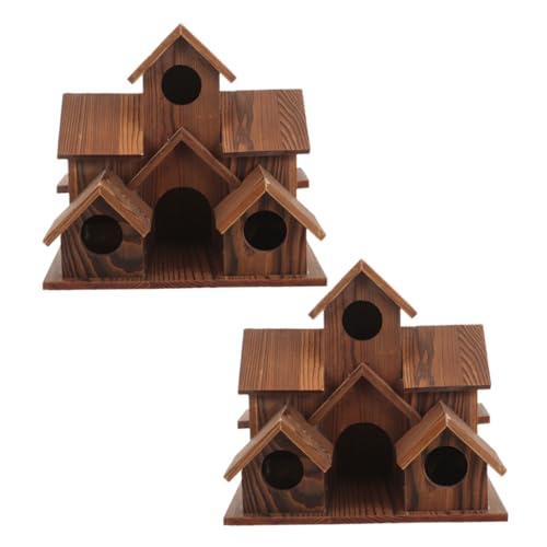 ibasenice 2 Stück Wetterfeste Holz-vogelhäuser mit Futterstation Robuste Naturholz-nistkästen im Landhausstil für Garten Terrasse Vogelschutz und Outdoor-Dekoration von ibasenice