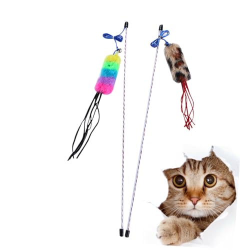 ibasenice 2stücke Fantasievolles Interaktives Katzenangelspielzeug Bunte Plüsch-katzenangel Für Lebendiges Spielen Und Training Zufällige Farbe Zufälliger Stil von ibasenice