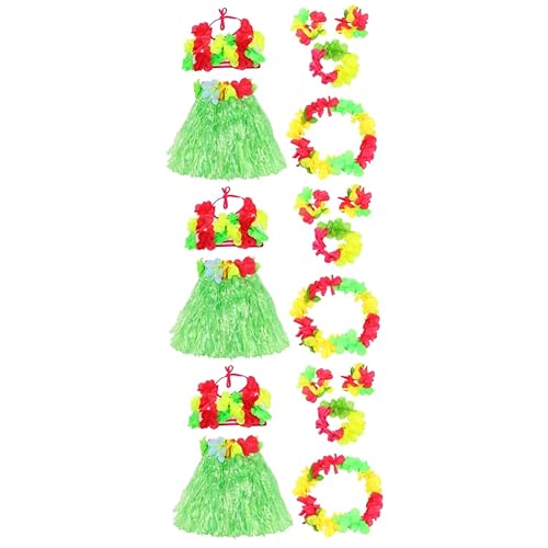 ibasenice 3 Sätze à 6 STK Hula Tanz Kleidung Schmuck Für Kinder Mädchen Luau Hula Röcke Hawaiianische Blumenkette Lustige Partykostüme Hula-Gras-Rock Armband Kunststofffaser Perlmutt Bankett von ibasenice