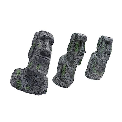 ibasenice 3 Stück Aquarium Moai Statuen Teiliges Harz Klein Mittel Groß Dekoration für Aquarium Terrarium Fischbecken Einzigartiger Landschaftsaufbau Zubehör für Fisch und Kriechtierbecken von ibasenice