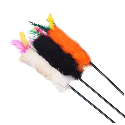ibasenice 3 Stück Bunte Katzenangel mit Kaninchenfell Interaktives Katzenspielzeug für Kätzchen Leicht Fassbar und Langlebig Fördert Bewegung und Beschäftigung Drinnen Zufällige Farbe von ibasenice