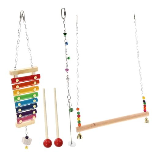 ibasenice 3 Stück Papageienspielzeug Teiliges Set aus Rostfreiem Xylophon Schaukel mit Glocke und Früchtespieß für Wellensittiche Nymphensittiche und Kleine Vögel Vogelkäfig Zubehör von ibasenice