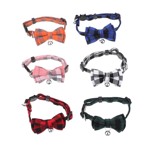 ibasenice 6 Stück Kätzchenkatze Halskette Fliege Katze schwer Jungen Kätzchenkragen mit Glocke für Katzen Stilvoll Kätzchen Bowtie Kragen Biegekragen für Katze Kätzchen-Kragen Polyester von ibasenice