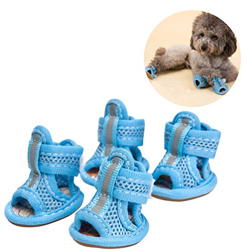 ibasenice Dog Mesh Sandals- 4Pcs Summer Dog Boots Breathable Dog Shoes Anti- Slip Dog Sneakers Pasted Dog Sandals Creative Pet Shoes for Dog Cat Blue (Size 3) von ibasenice