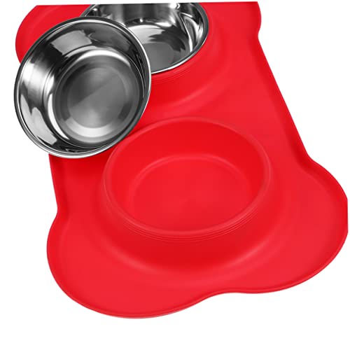 ibasenice Doppelter Futter und Wassernapf für Hunde und Katzen mit Rutschfester Silikonmatte Futterset für Haustiere Rot von ibasenice