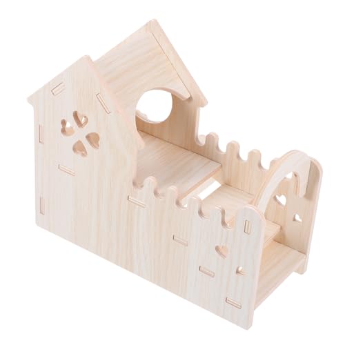 ibasenice Hamsterhütte Hamster Holzhaus Doppelschicht Hamsterhaus Hamsterkäfig Zubehör Hamsterhaus mit Fenster Hamster Holz-Hamster-Labyrinth Kleintierversteck hölzern Khaki von ibasenice