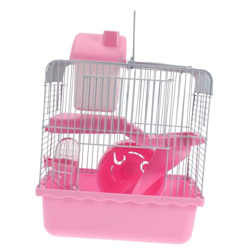 ibasenice Hamsterkäfig Doppelstock Schlossdesign Hamster Nest Haus für Kleine Haustiere Geräumiger und Atmungsaktiver Käfig für Hamster und Mäuse Zartem Rosa von ibasenice