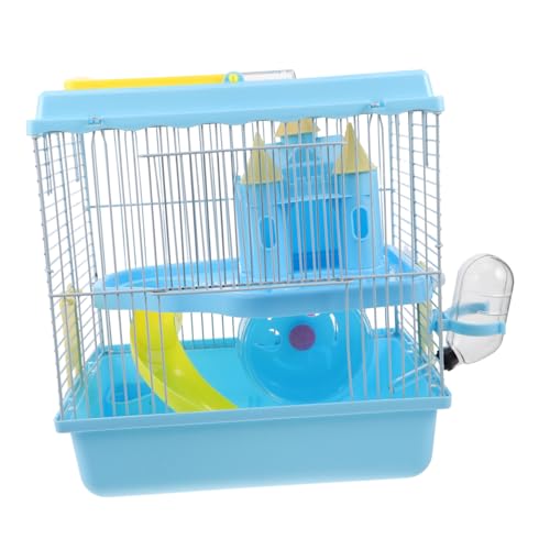ibasenice Hamsterkäfig mit Rutsche und Laufrad Kunststoffkäfig mit Wasserflasche und Futternapf Tragbarer Mehrschicht-nagetierkäfig für Hamster Mäuse Zwerghamster und Gerbils von ibasenice