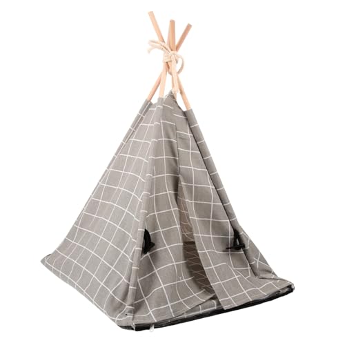 ibasenice Haustierzeltnest Zelte Zum Campen Häuser Faltbar Drinnen Bettzelt Tragbar Für Katzenbetten Haustierzelt Im Freien Camping -Zelt Gemütlich Klein Katzen Teepee Leinen Stoff Grau von ibasenice