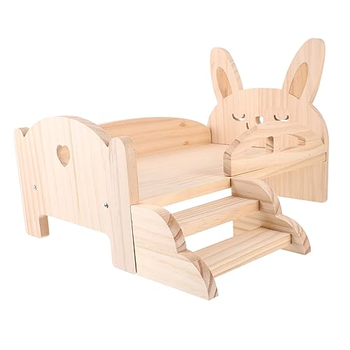ibasenice Holz Hamster Plattformbett mit Treppe Waschbares Hamsterbett für Meerschweinchen Chinchillas und Andere Kleintiere Zubehör für Käfige Einfacher Aufbau und Niedliches Design von ibasenice