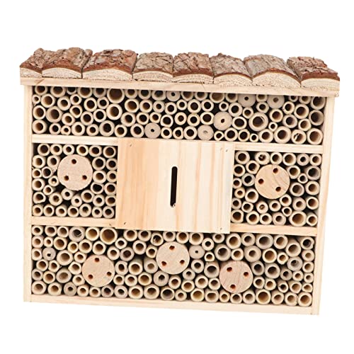 ibasenice Holz Insektenhaus Kreatives Bienenhaus für Garten und Terrasse Dekorative Nisthilfe für Wildbienen Fördert Bestäuber und Attraktiv von ibasenice