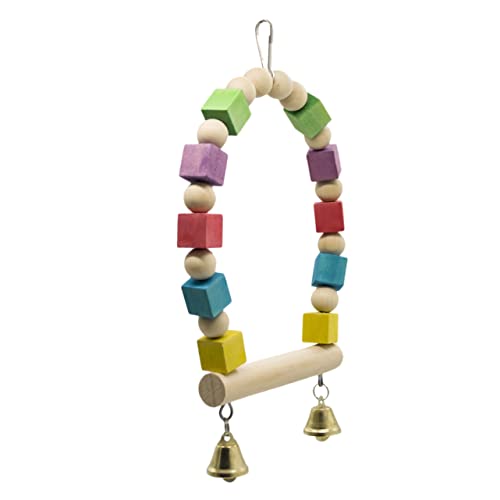ibasenice Holz Papageien Schaukel mit Metallhaken Stabiler Kletterstand Vogelspielzeug mit Glöckchen für Käfig und Garten Robustes Naturholz für Papageien und Kleine Vögel Spielerische von ibasenice