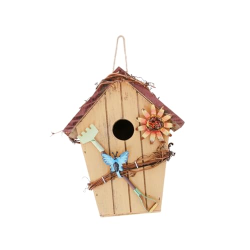 ibasenice Holz Vogelhaus mit Dach Ländliche Gartenhänger Deko Handgefertigt Wetterfest für Garten und Balkon Einzigartiges für Naturliebhaber von ibasenice