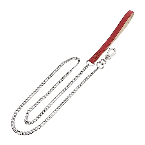 ibasenice Hundeleine Hundekette Leine Einstellbar Führen Kette Für Hunde Groß Körperpflege Haustier Hundeseil Kette Mit Griff Geschirr Halsband Für Hunde Curb Chai-Leine Rostfreier Stahl Rot von ibasenice