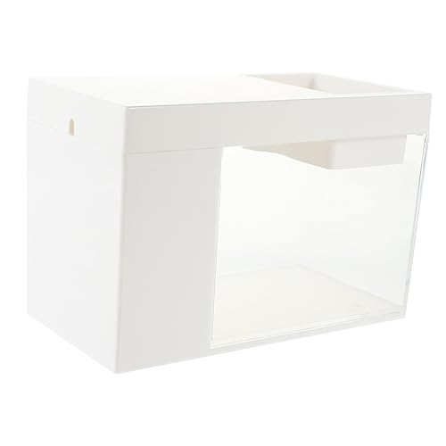 ibasenice Kleines Desktop Aquarium mit Seitlichem Filter Selbstreinigend aus Weißem Runde Mini Fischschale für Betta Fische Ökologisches Mikro Aquarium Klare Langlebige Tischdekoration von ibasenice