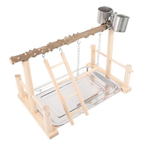 ibasenice Papageien Stand aus Natürlichem Holz mit Doppelfutternapf und Leiter Vogelspielplatz für Training und Fütterung rutschfeste Sitzstange für Wellensittiche und Kleine Vögel ibasenice Papageien Stand aus Natürlichem Holz mit Doppelfutternapf und Leiter Vogelspielplatz für Training und Fütterung rutschfeste Sitzstange für Wellensittiche und Kleine Vögel von ibasenice