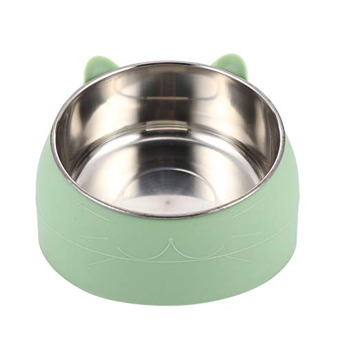 ibasenice Pet Feeding Bowl- Stainless Steel Dog Drinking Bowl Tilted Cat Water Bowl Creative Cat Shape Pet Food Feeder Universal Pet Feeding Bowl for Dog Cat 400Ml Green von ibasenice