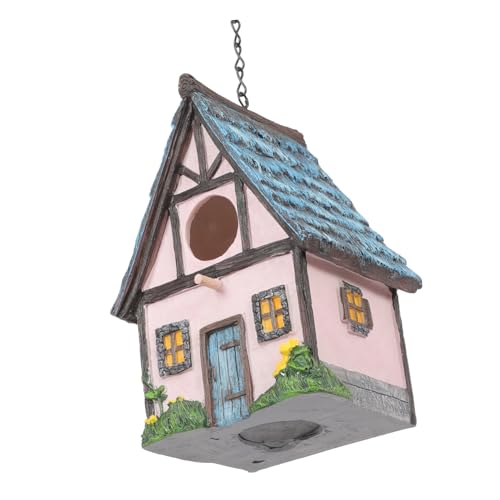 ibasenice Resin Vogelhaus für Außenbereich Hängendes Vogel Nest für Garten und Terrasse Schützendes und Gemütliches Zuhause für Vögel im Winter Rosa Gras Stil von ibasenice