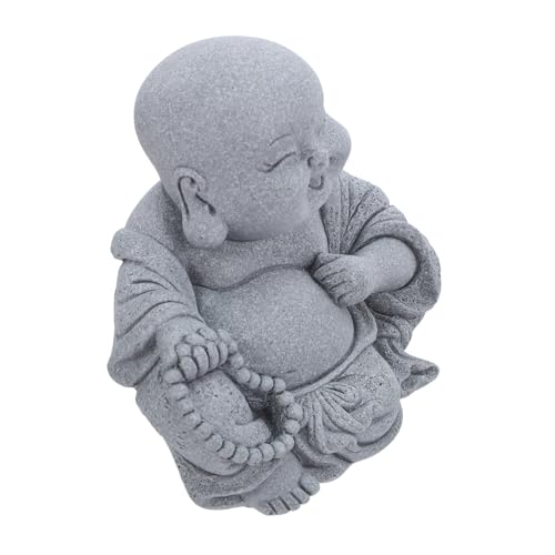 ibasenice Sandsteinstatue Lächelnder Buddha Fischbecken Dekoration Asiatische Buddha Figur Natürliche Aquarienlandschaft Feng Shui Gartendeko von ibasenice