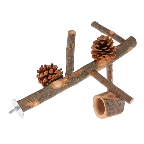 ibasenice Vogel Käfig Sitzstange Holz Vogelspielzeug Parrot Stand mit Futter Schale Robust für Wellensittiche Papageien Cockatiels Multifunktionale Trainingsplattform von ibasenice
