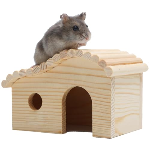 ibasenice für Hamster Bewegliches Spielhaus und Nest für Kleine Tiere für Hamster Mäuse und Igel aus Hochwertigem Naturholz mit Zugangstür und Rundem Fördert das Nesting und Kaubedürfnis von ibasenice