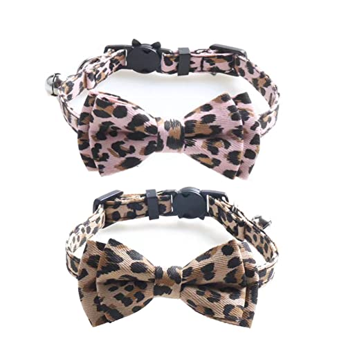 ICICECREAM Katzenhalsband mit Glöckchen, niedliches Katzenhalsband, weich, verstellbar, Baumwolle und Leder, für Mädchen, Jungen, männlich, weiblich, Katzen, Kätzchen (Gepardenmuster), 2 Stück von icicecream