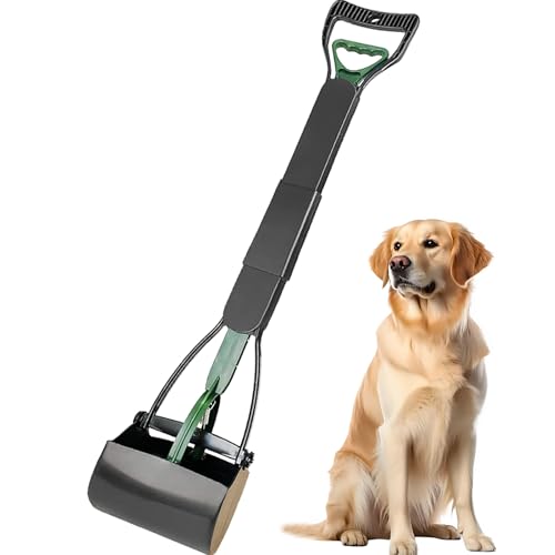 ienjoyed Kotschaufel, große Kotschaufel für Hunde, strapazierfähig, Hundekotschaufel mit langem Griff und hochfester, langlebiger Feder, faltbarer Hundekot-Aufheben (81,3 cm) (Dunkelgrün) von ienjoyed