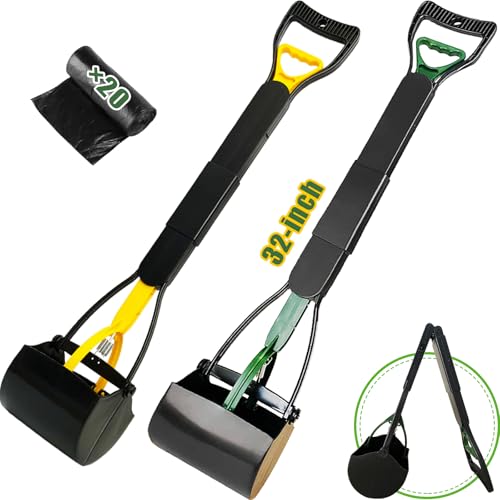 ienjoyed Kotschaufel für große und kleine Hunde, strapazierfähig, 81,3 cm langer Griff, Kotschaufel mit Beuteln für Hof, Gras, Kies, Hundekotgreifer mit hochfestem Material und langlebiger Feder, 2 von ienjoyed