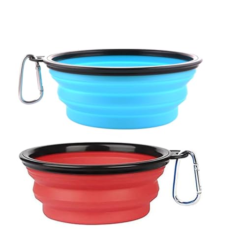 ieron Faltbarer Hundenapf, 350 ml, tragbar, Reise-Wassernapf für Katzen, Hunde, Haustiere, Futternapf mit Haken, 2 Stück von Ieron
