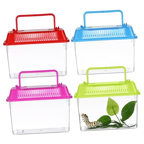 4 Stück Transparente Reptilien Tierfutterboxen Handgehaltene Plastik Aquarium Behälter für Schildkröten Goldfische und Hamster Zuchtbox für Haustiere mit Belüftung und Großem von ifundom